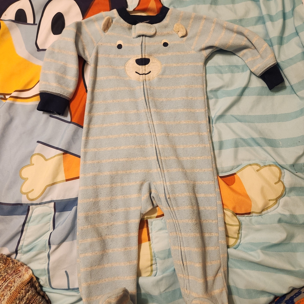 Carter's Blue and Cream Striped Bear Footie